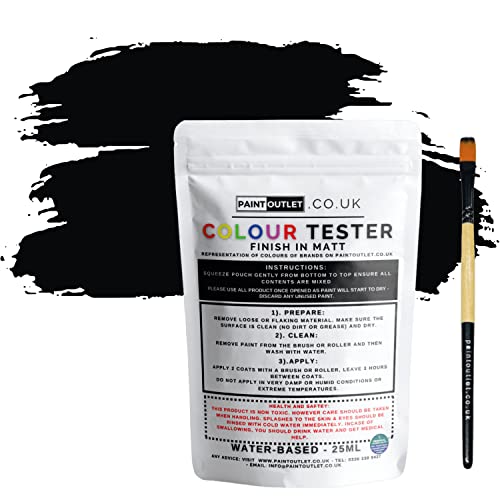 HQC Paint Wall and Ceilings Matt | Sample Colour Tester Pot with Brush | Quick Drying Quality Interior Paint | Contemporary Finish | Black Colour 25ml
