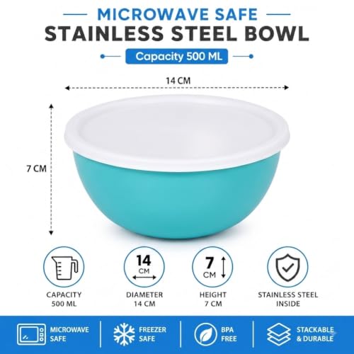 Image of Zaib Stainless Steel Microwave Safe Serving Bowl 500 ml, 14 cm