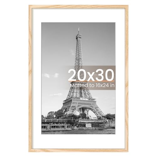 Image of upsimples 20x30 Poster Frame, Display Pictures 16x24 with Mat or 20x30 Without Mat, Wall Hanging Picture Frame, Natural Style, 1 Pack