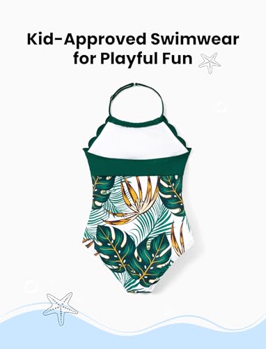 Image of PATPAT Mommy and Me Matching Swimsuit:One Piece V Neck Bathing Suits Leaves Printed Family Swimwear Matching Set