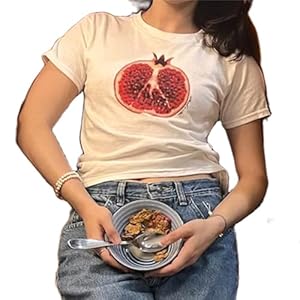 Women Fairycore Cute Print Baby Tee Y2k Girly Aesthetic Fruit Graphic Short Sleeve Tight T-Shirt Going Out Crop Top