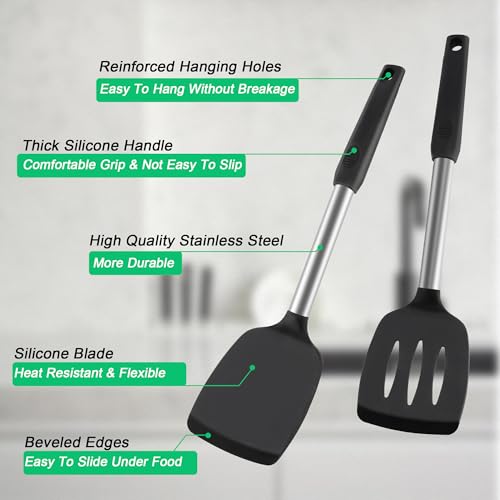 Qukaka ZLX-SILICONE SPATULA-00 2 Pack Silicone Spatula Set,Solid & Slotted Spatulas Silicone Heat Resistant,Turner Spatulas thumb #2