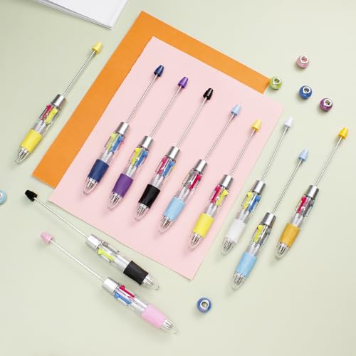 PIPITREE 20PCS Beadable Pens Bulk Beaded Pen 10 Colors Colored Plastic Black Ink Ballpoint DIY Pens Kit Pen Making Supplies for Women and Men Holiday Graduation Gifts Office School Supplies