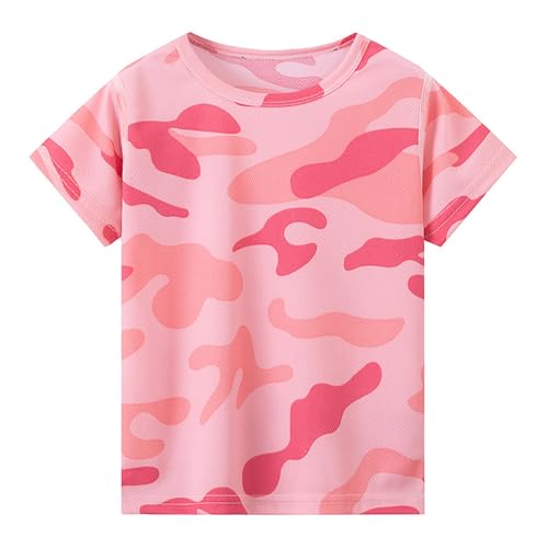 Image of Kids Camouflage T Shirts Girls Age 3-14 Years Fashion Graphic Crewneck Short Sleeve Tshirts Teenage Girls Comfy Summer Cute Cartoon Casual Jogging Running Blouse (7-8 Years)