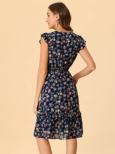 Image of Allegra K Women's Floral Dress Spring Summer V Neck Flutter Sleeve Ruffle Casual Smocked Knee Length Dresses
