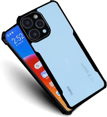 Image of AIBEX Crystal Clear Back Cover Case for Redmi 12 4G | 360 Degree Protection | Shock Proof Design | Transparent Back Cover Case (PC & TPU, Black Bumper)