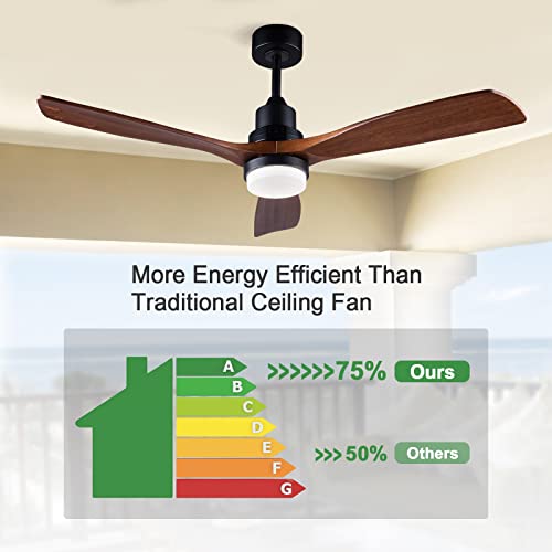 BOJUE 52 Inch Ceiling Fans with Lights and Remote Control, Outdoor Ceiling Fans for Patios; Black Ceiling Fan with Light for Bedroom Living Room, Solid Wood, 3CCT Dimmable, Memory Function - Image 6