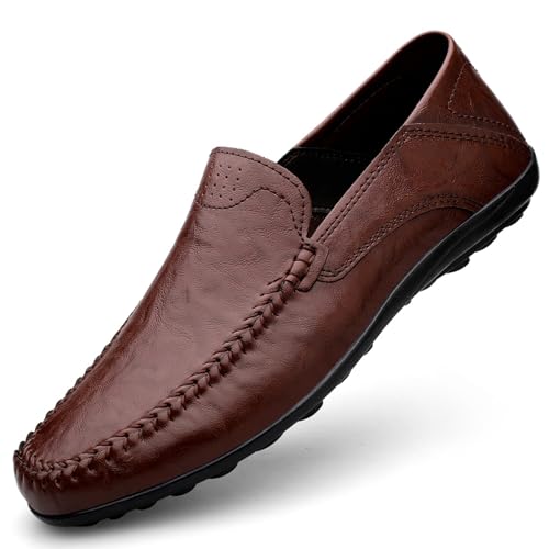 Men's Casual Slip-On Loafers: Soft Leather Driving Shoes with Non-Slip Sole