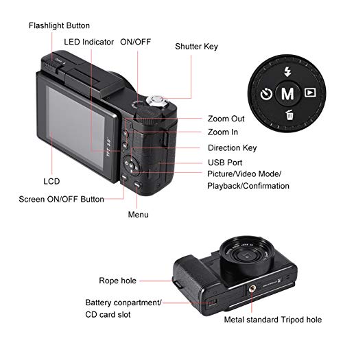 Akozon Hd Camera, 24Mp Wide View Camera Full Hd 1080P Camera 4 Times Digital Zoom Rotatable Screen Camera Video Camcoder #TOP5