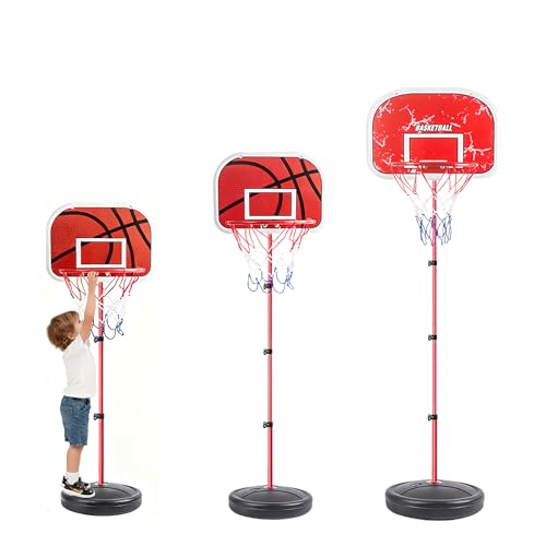 Canasta de Baloncesto Infantil con Altura Ajustable 40-140 cm – Aro Mini-Basket Robusto en Plástico con Tablero Rojo para Interior/Exterior, Juguete para Niños a Partir de 3 Años (Incluye Pelota)