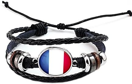 Ragetorc FIFA World Cup 2022 National Flags Charm Bracelet Bangles Leather Braided, Football World Cup Team Flags (France)
