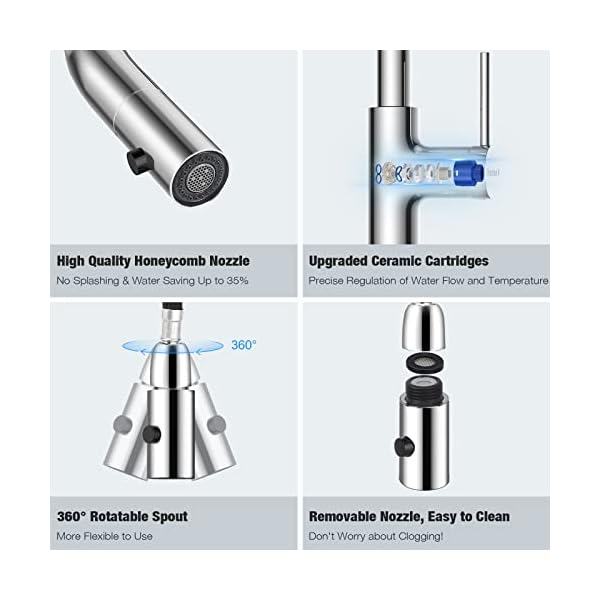 bedee Wasserhahn Küche 360°Drehbar Küchenarmatur mit Brause Ausziehbar Mischbatterie Chrom Einhebelmischer… – Bild 6