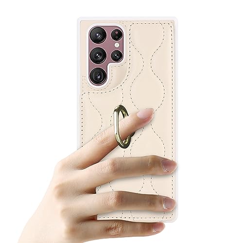 Image of for Samsung Galaxy S23 Ultra 5G Case with Card Holder,Credit Card Holder,Stand Ring Kickstand and RFID Blocking,PU Leather Phone Wallet Case for Women 6.8 inch(Beige)