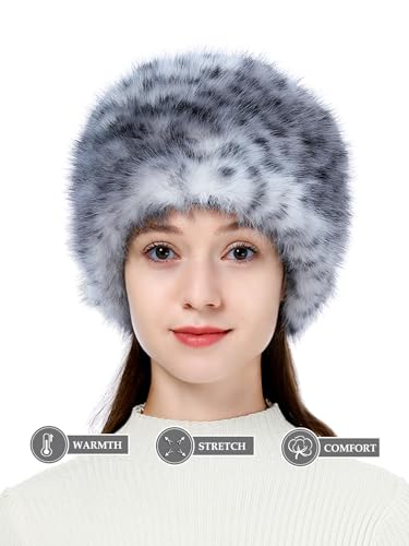 Image of LA CARRIE Women's Faux Fur Hat for Winter with Stretch Cossack Russian Style White Warm Cap