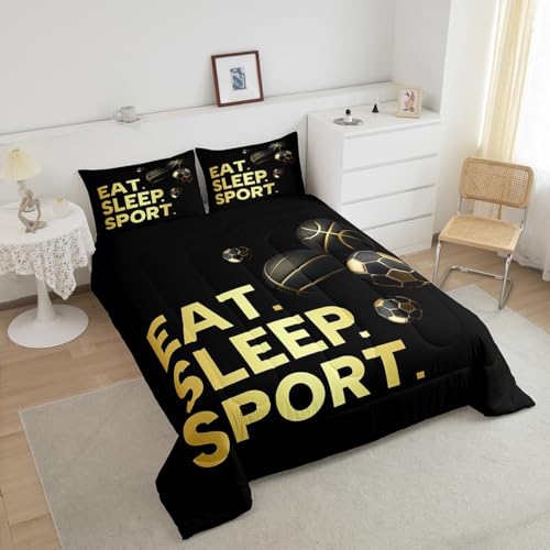 Image of Feelyou Basketball Soccer Bedding Set Full Size for Kids Teens