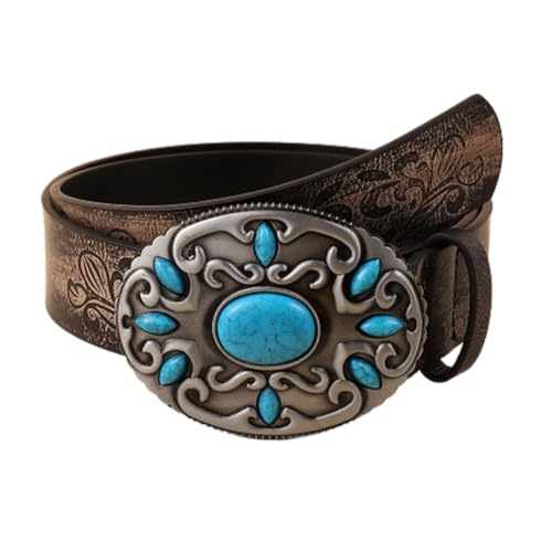 Ceinture en relief pour femme boucle ovale turquoise occidentale motif floral pour jean