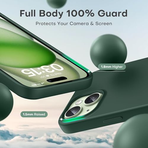 Image of DIZORO Compatible for iPhone 15 Plus Camera Protection Case 6.7, Slim Liquid Silicone 3 Layers Full Covered Soft Gel Rubber Phone Case Protective Cover 6.7 Inch - Forest Green