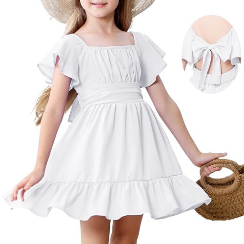 American Trends Girls Dresses - Tie Back Summer Dress, Ruffle Short Sleeve Square Neck Off Shoulder Size 4-15 Years