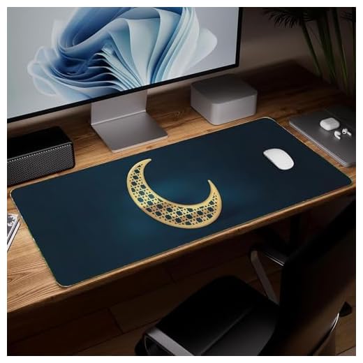 Leather Ramadan Desk Pad, Colorful Art Mouse Pad Large Computer Keyboard Gaming Mousepad Waterproof Desktop Protector & Cover, Decorative PU Leather Laptop Mouse Mat Decor 10 x 25.6 inch C87