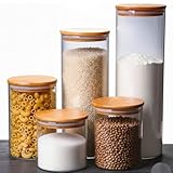 ELORIA Kit 5 Potes de Vidro Hermético com Tampa de Bambu, 400ml ao 2000ml, para Organização de Alimentos
