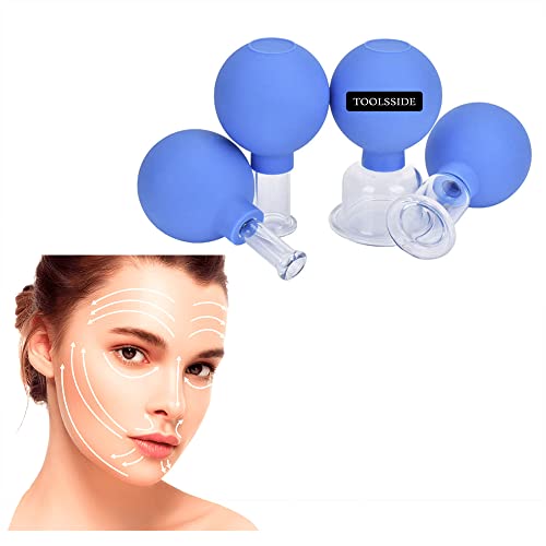 TOOLSSIDE 4 Size Facial Cupping Therapy Set Glass - Professional Facial Glass Cupping Set - Facial Cupping Cups for Body Face Leg Arm