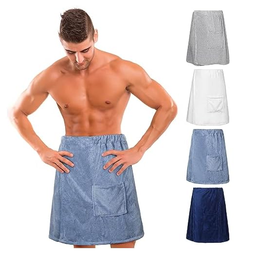 Mixweer 4 Pcs Men's Towel Wrap Adjustable Wrap Towel Coral Fleece Bath Wrap Spa Shower Bath Robe for Men Gym Swimming Beach(White, Gray, Blue, Dark Blue, M)