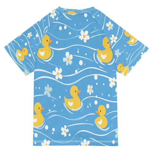 Boys Short Sleeve T-Shirts Daisy Duck Yellow Floral Rashguard Kids Swim Shirts Sun UPF 50+2