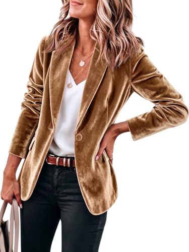 Cicy Bell Womens Casual Velvet Blazer Open Front Work Office Suit Jackets