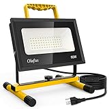 Olafus 60W LED Work Lights, 400W Equivalent, 6000LM Construction Light with Stand, IP66 Waterproof Outdoor Job Site Worklight, LED Working Lighting for Workshop, Garage, Jetty, 5000K Daylight White
