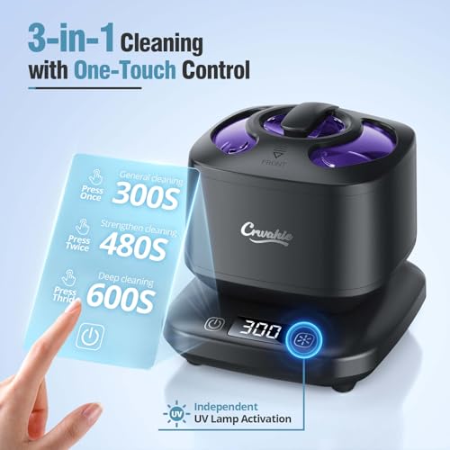 Image of Ultrasonic Retainer Cleaner, Detachable 45kHz Retainer Cleaner Machine 3 Modes Dental Cleaning Pod with Visible Window Digital Timer for Mouth Guard, Dentures, Aligner, Braces, Jewelry - Black