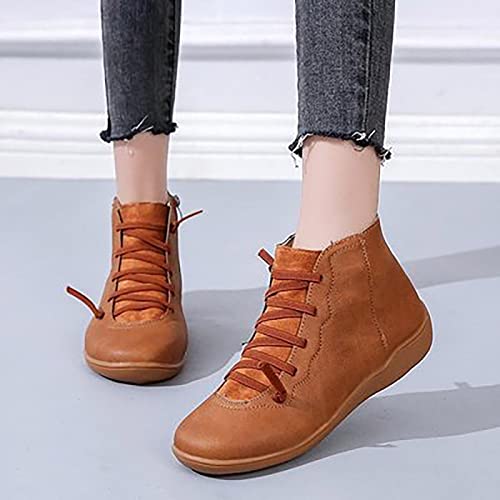 Women's Ankle Boots Fashion Faux Leather All-Match Shoes Calf Boots Lace-Up Side Zipper Platform Winter Snow Boot #TOP4