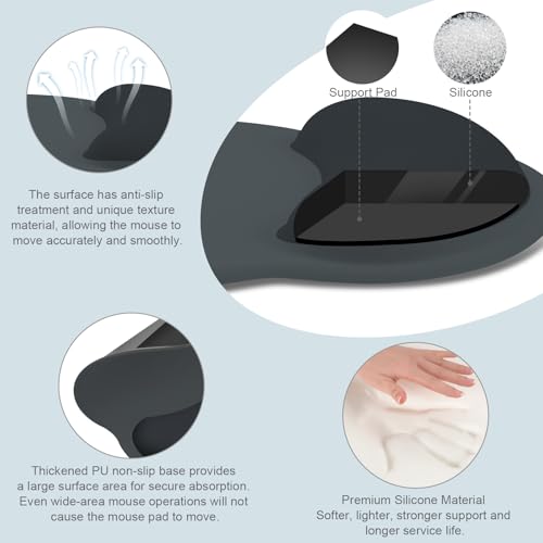 Image of MOSISO Wrist Rest Support for Mouse Pad&Keyboard Set, Circle Curved Ergonomic Mousepad&Coaster Non-Slip Base Home /Office Pain Relief&Easy Typing Pad with Soft Cloth&Raised Memory Foam, Slate Gray