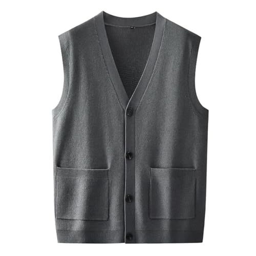 Men's Large Size Casual Loose Sweater V-Neck Single-Breasted Sleeveless Vest3