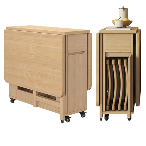 Juego de mesa de comedor plegable con 4 sillas, diseño de hojas colgantes de madera maciza para ahorrar espacio en la cocina, comedor, sala de estar