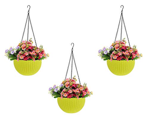 Image of Go Hooked Plastic Hanging Pot, Yellow, Pot Diameter -7.1 Inch, Pot Height -4.8 Inch, Pot Thickness -3 mm, Chain Length -13 inch approx., 3 Pieces