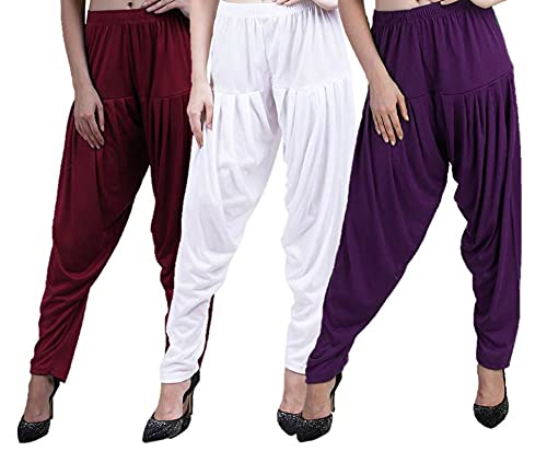 Image of CASUALS Women's Regular Fit Viscose Drawstring Patiala Harem Pants Combo Pack 3