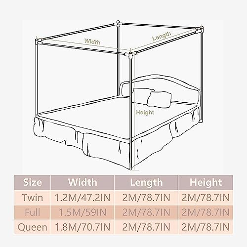 Princess Bed Netting Canopy for Girls 4 Corners Post Bed Netting Canopy Cozy Drape Mosquito Net Bed Frame Curtain Brackets for Bedroom,Blue,Queen