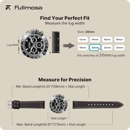 Image of Fullmosa Watch Straps 20mm, Axus Series Leather Strap Replacement Watch Strap with Stainless Steel Metal Clasp for Men Women 14 /16 /18 /20 /22 /24mm, Dark Brown 20mm | Strap for Garmin Vivoactive 6 /5,Venu Sq 2 /Sq,Galaxy Watch 7 /6 /5 40mm 44mm Women Men, Dark Brown&Silver Buckle