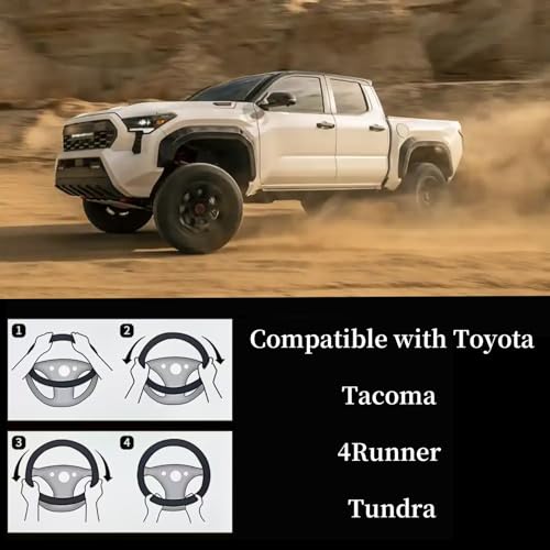 Leather Steering Wheel Cover for Toyota Tacoma 4Runner Tundra, 15.5-16 inches Car Steering Wheel Cover with Anti-Slip Massage Particle (Red)