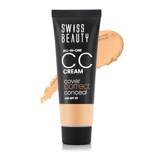 Swiss Beauty All-In-One Lightweight CC Cream with SPF 30 | Cover, Correct and Conceal | For Natural, Medium coverage | Shade- 04 Light Beige, 25g |