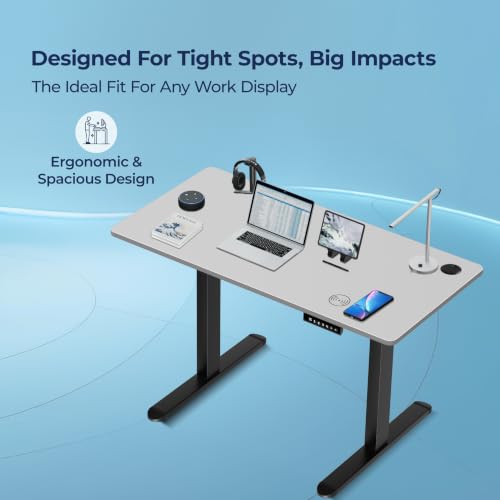 Image of The Sleep Company AeroPro Electric Height Adjustable Desk | Ergonomic WFH Table | 4 Memory Presets | Wireless Charging | 2 Yr Warranty | 1200x600 Top | Free Installation | White & Black