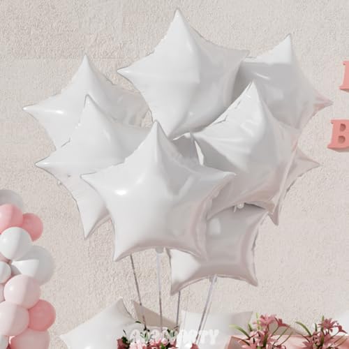Image of 25Pcs White Star Shaped Foil Mylar Helium Balloons 18 Inch for Birthday Wedding Anniversary Engagement Party Decorations Supplies