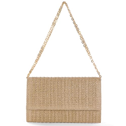 Image of Fozehlad Straw Clutch Purse for Women, Woven Straw Beach Crossbody | Raffia Envelope Wallet, Fold Over, Chain Shoulder Bag
