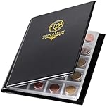 200 Pockets Coin Album - Coin Collecting Book with 10 Pages, 33x33 mm Grid Holder for Pounds Pence Cents Dollars Nickel (Black) CS48200BK