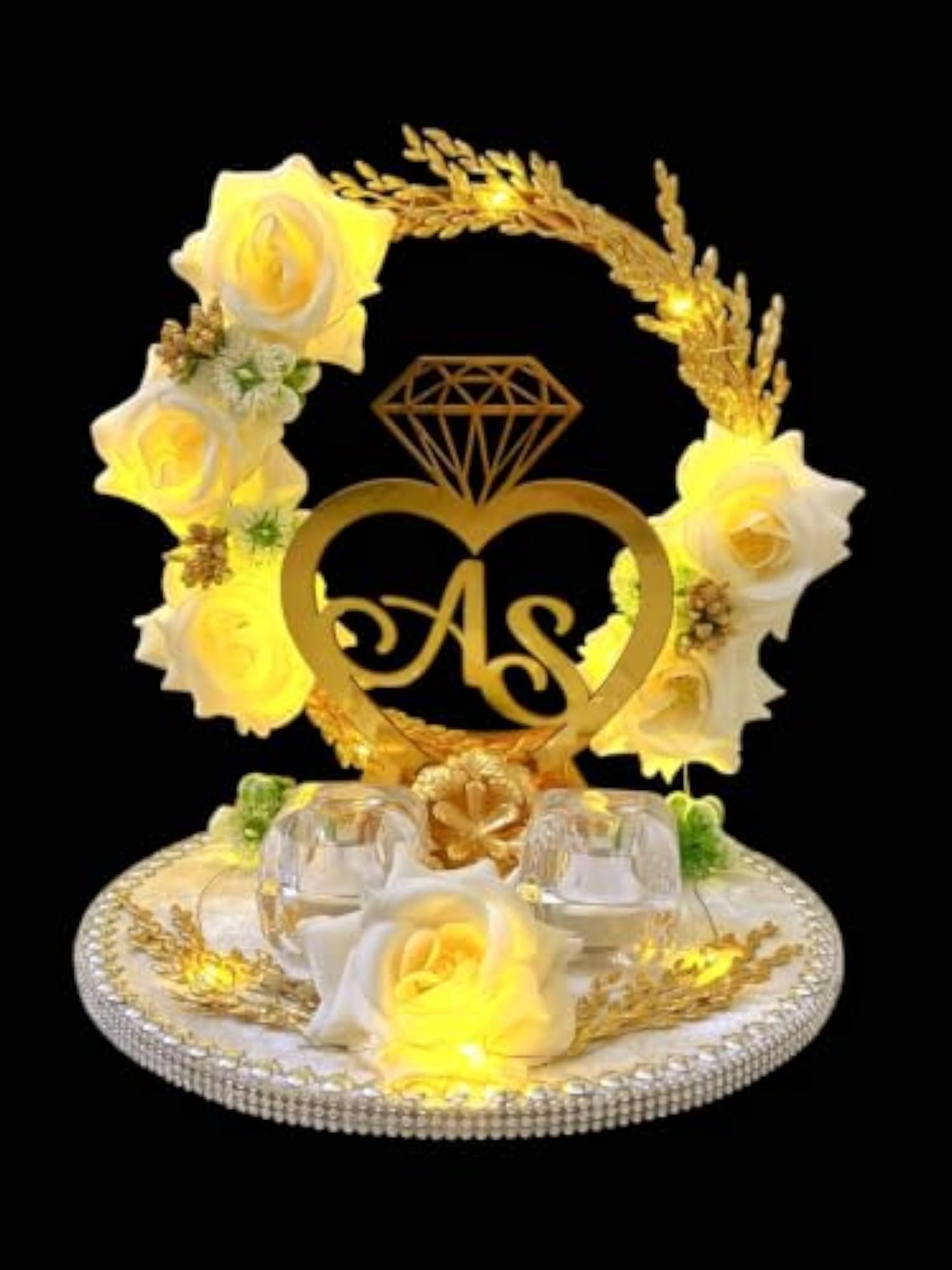 Personalized Wooden Flower Design Engagement Ring Tray