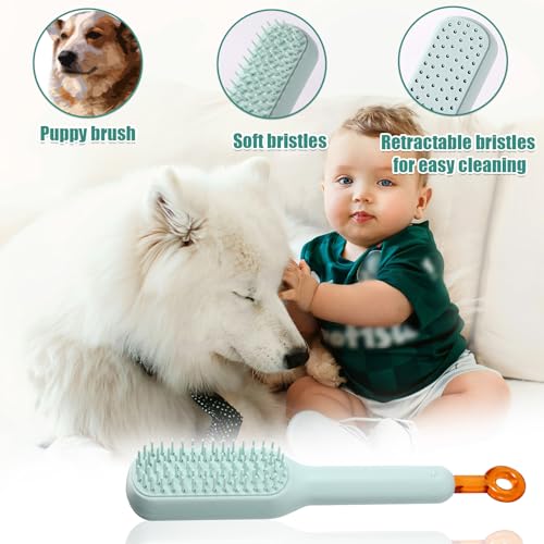 Dehnbare Welpenbürste, Kleine Weiche Hundebürste Yorkie-Massagekamm Welpenhaarpflegewerkzeug für Shin Tzu Maltipoo Kitty Kleines Kaninchen (Blau)