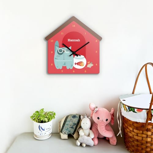Image of Zooboo Personalized Analog Wall Clock, Custom Name Acrylic Silent Quartz Movement Wall Clock with Sleek Modern Design, Ideal for Birthdays or Return Gifts (Design - Kitty Cat), 30x30 cm, Multicolor