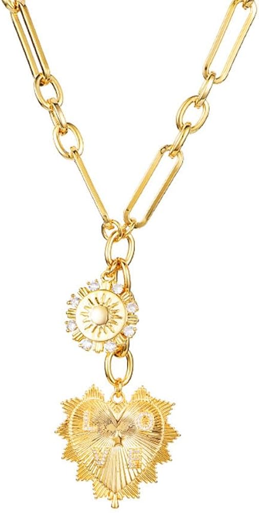 Amazon.com: Elefezar 18K Gold Plated Sun Heart Pendant Necklace
