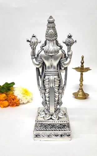 Image of Gold Art India Lord Tirupati Balaji Idol with Garuda Murti for Mandir Pooja Room Lord Vishnu Shree Venkateswara Swamy Srinivasa Statue God Balaji Home Decor Showpiece Gift Living Room (Silver Plated)