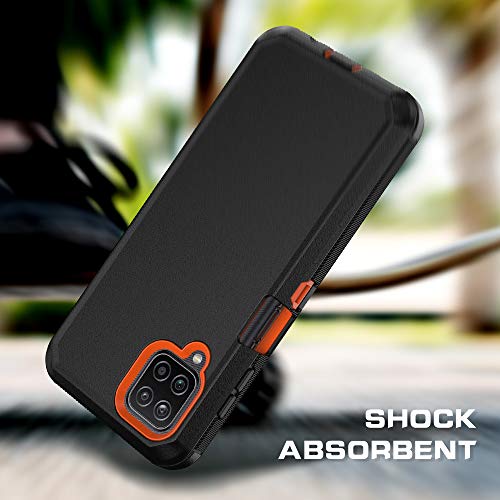 Niriaho Phone Case For Samsung Galaxy A12 5G Case,Heavy Duty Hard Shockproof Armor Protector Case Cover With Belt Clip Holster For Samsung Galaxy A12 5G Phone Case (Black+Orange) #TOP4